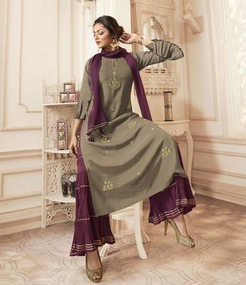 Grey Embroidered Viscose Ethnic Kurtis 2
