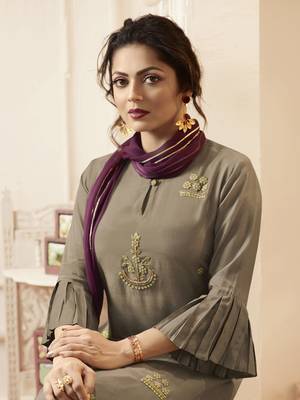 Grey Embroidered Viscose Ethnic Kurtis 3