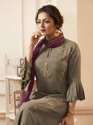 Grey Embroidered Viscose Ethnic Kurtis 4