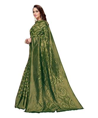Green woven banarasi saree with blouse 2