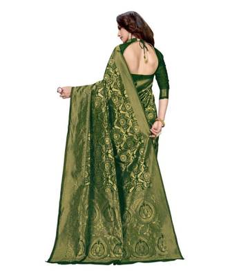 Green woven banarasi saree with blouse 3