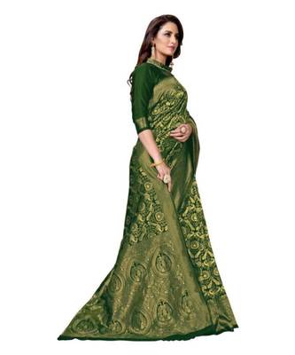 Green woven banarasi saree with blouse 4