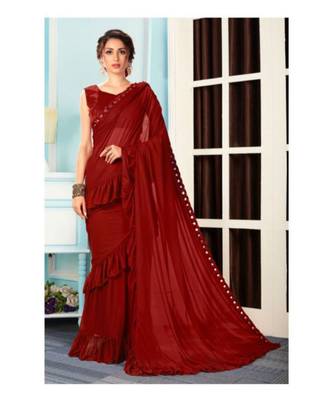 Maroon Woven Lycra Saree With Blouse 1