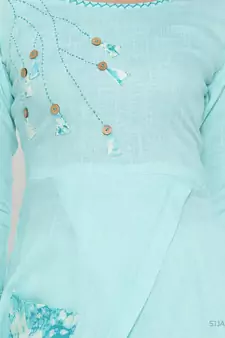 Women'S Rayon Tie & Dye Print Applique Work A-Line Kurta (Sky Blue)