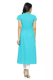 Women'S Cotton Slub Embroidery Kurta (Teal)