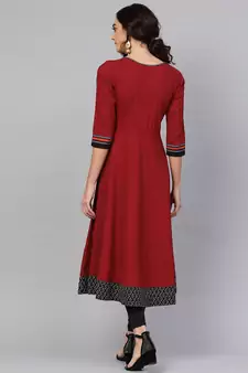 Women'S Cotton Slub Embroidered Anarkali Kurta (Maroon)