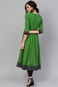 Women'S Cotton Slub Embroidered Anarkali Kurta (Green)