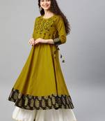 Women'S Cotton Slub Sequin Work Angrakha Kurta (Mustard)