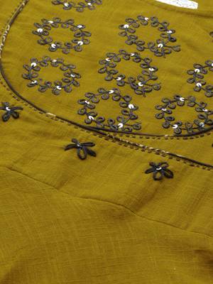Women'S Cotton Slub Sequin Work Angrakha Kurta (Mustard) 2
