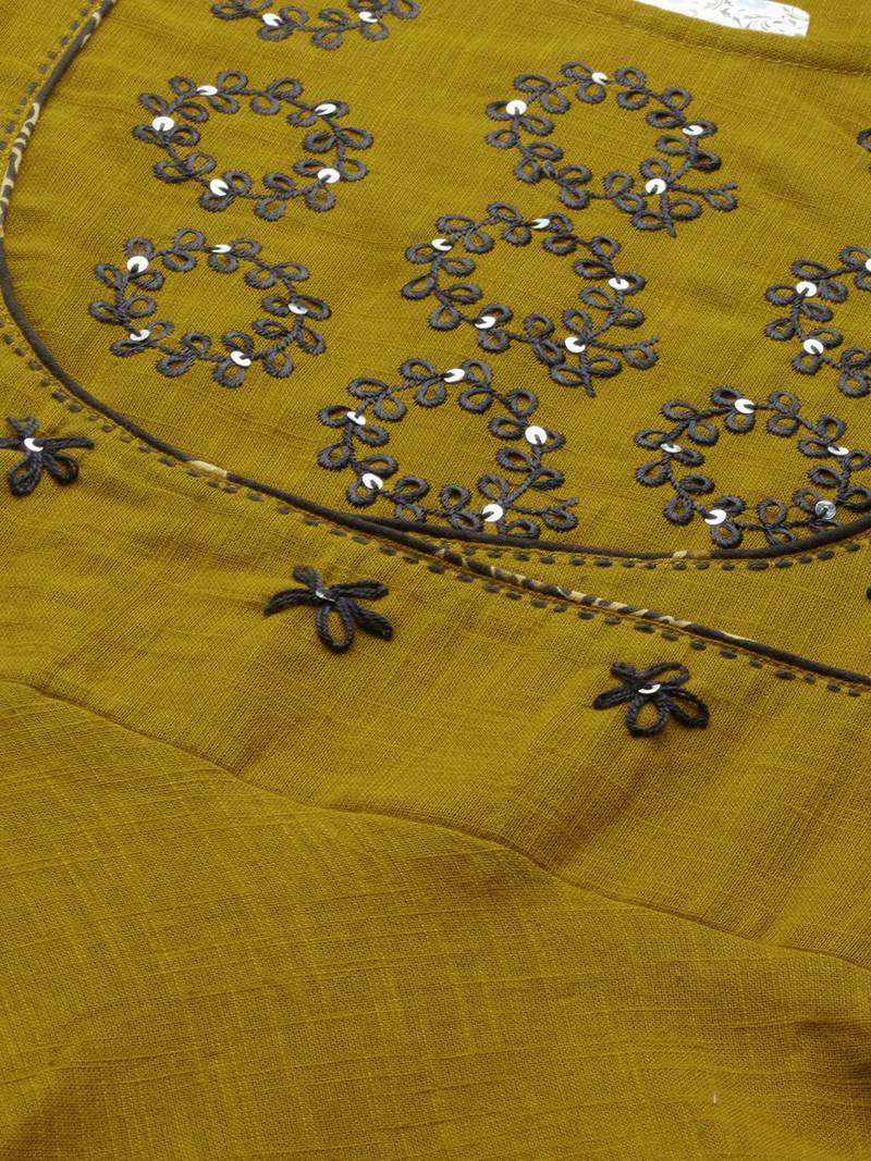 Women'S Cotton Slub Sequin Work Angrakha Kurta (Mustard)