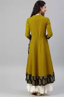 Women'S Cotton Slub Sequin Work Angrakha Kurta (Mustard)
