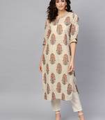 Women'S Cotton Cambric Sequin Work Straight Kurta (Beige)