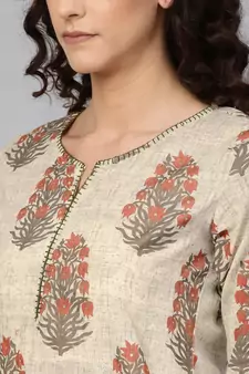 Women'S Cotton Cambric Sequin Work Straight Kurta (Beige)