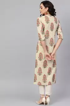Women'S Cotton Cambric Sequin Work Straight Kurta (Beige)