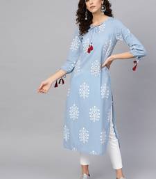 Women'S Cotton Cambric Sequin & Thread Work Straight Kurta (Blue)