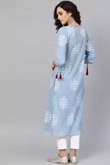 Women'S Cotton Cambric Sequin & Thread Work Straight Kurta (Blue)