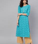 Women'S Cotton Cambric Bandhej Print Gotta Work Straight Kurta (Blue)
