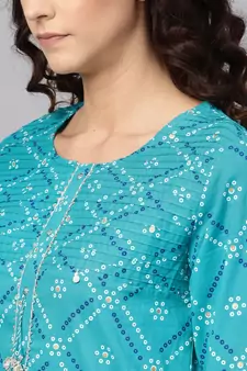 Women'S Cotton Cambric Bandhej Print Gotta Work Straight Kurta (Blue)