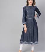 Women'S Embroidered A-Line Denim Kurta (Blue)