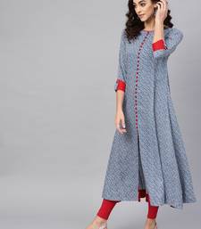 Blue Rayon Geometric Printed A-Line Long Kurti