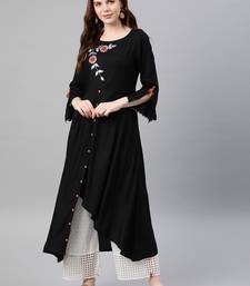 Women'S Rayon Embroidered Up & Down Style Kurta (Black)