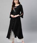 Women'S Rayon Embroidered Up & Down Style Kurta (Black)