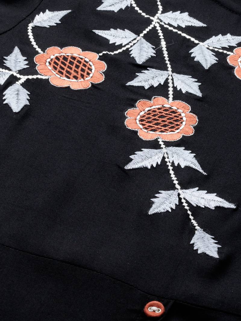 Women'S Rayon Embroidered Up & Down Style Kurta (Black)