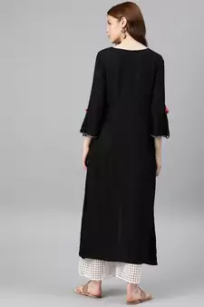 Women'S Rayon Embroidered Up & Down Style Kurta (Black)