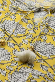 Women'S Cambric Cotton Floral Printed Anarkali Kurta (Lemon Yellow)