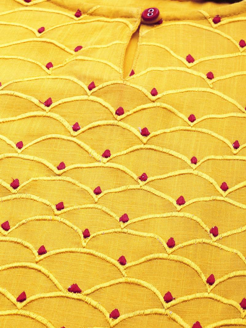 Women'S Rayon Slub Embroidered Up-Down Kurta (Yellow)