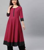 Women'S Cotton Slub Plain Dye Anarkali Kurta (Pink)
