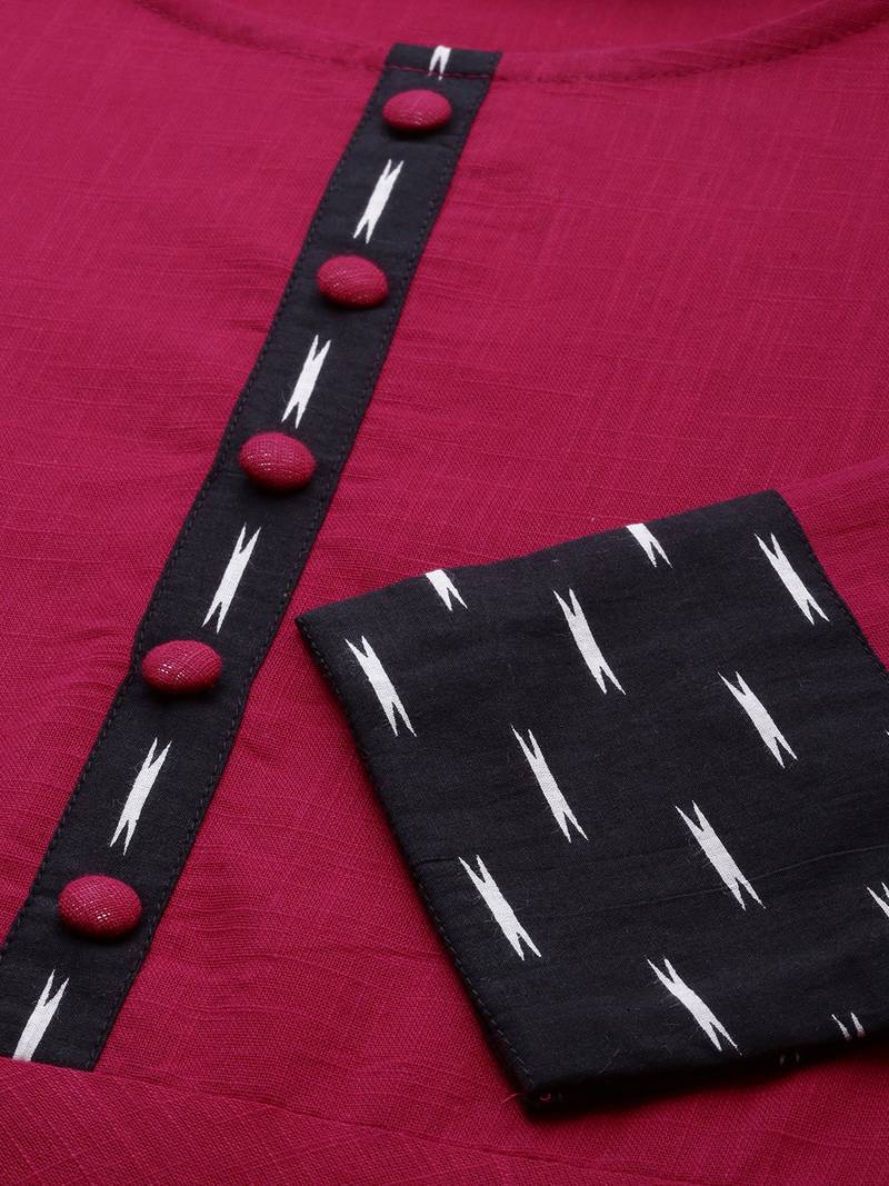 Women'S Cotton Slub Plain Dye Anarkali Kurta (Pink)