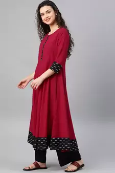 Women'S Cotton Slub Plain Dye Anarkali Kurta (Pink)