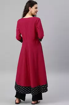 Women'S Cotton Slub Plain Dye Anarkali Kurta (Pink)