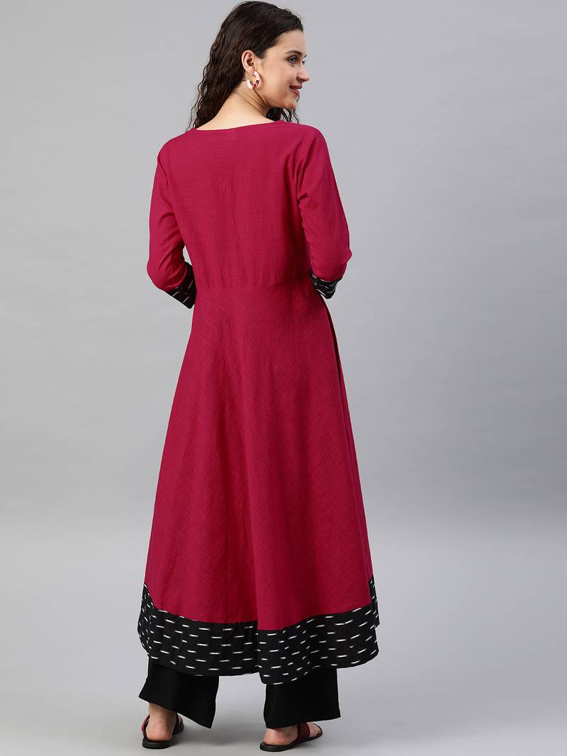 Women'S Cotton Slub Plain Dye Anarkali Kurta (Pink)