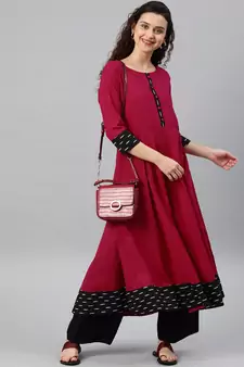 Women'S Cotton Slub Plain Dye Anarkali Kurta (Pink)