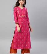 Women'S Cambric Cotton Zari Embroidered Straight Kurta (Pink)