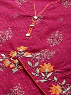 Women'S Cambric Cotton Zari Embroidered Straight Kurta (Pink) 2