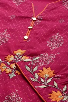 Women'S Cambric Cotton Zari Embroidered Straight Kurta (Pink)