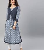 Women's Cotton Straight Jacket Style Kurta (Blue)