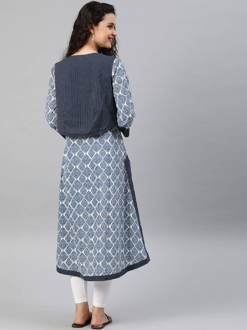 Women's Cotton Straight Jacket Style Kurta (Blue)