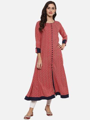 Designer Printed Women  S Rayon Anarkali Kurta 1
