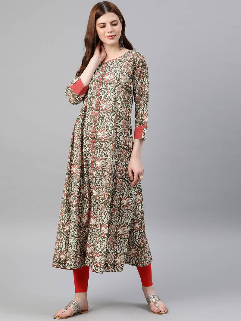 Women'S Cotton Kalamkari Print Anarkali Kurta