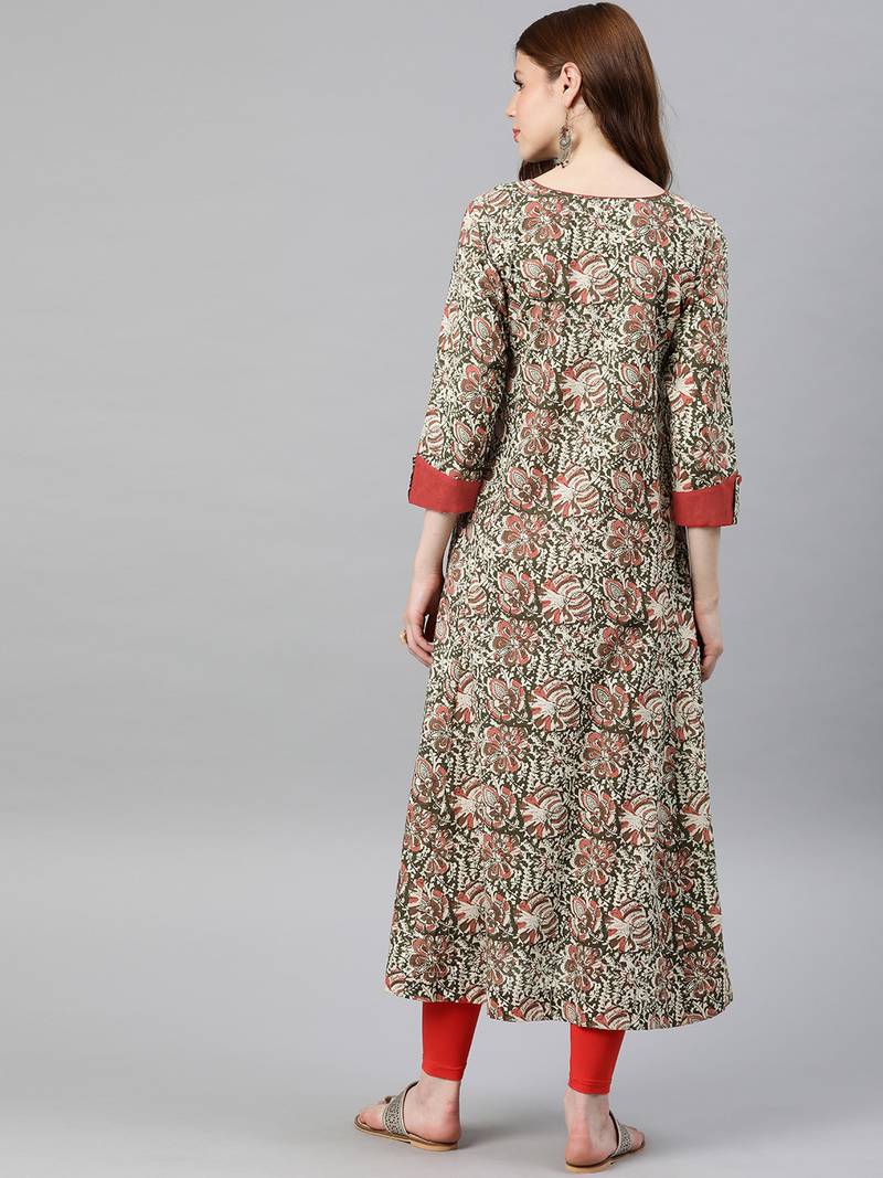 Women'S Cotton Kalamkari Print Anarkali Kurta