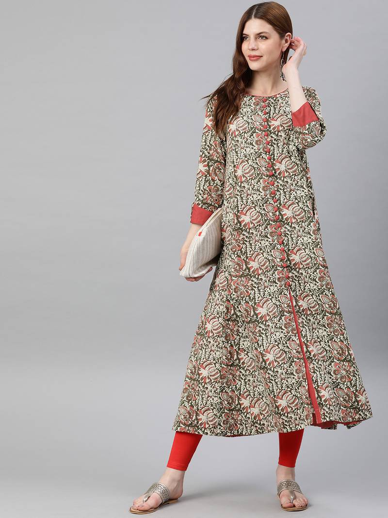Women'S Cotton Kalamkari Print Anarkali Kurta
