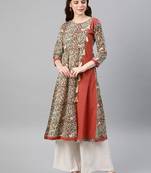 Women's Cotton A-Line Kalamkari Print Kurta (Red)