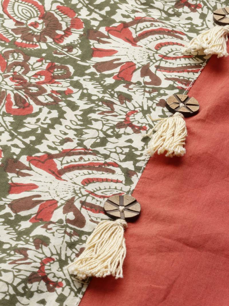 Women's Cotton A-Line Kalamkari Print Kurta (Red)