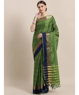 Green woven cotton saree with blouse 1