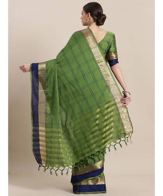 Green woven cotton saree with blouse 2