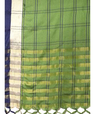 Green woven cotton saree with blouse 3